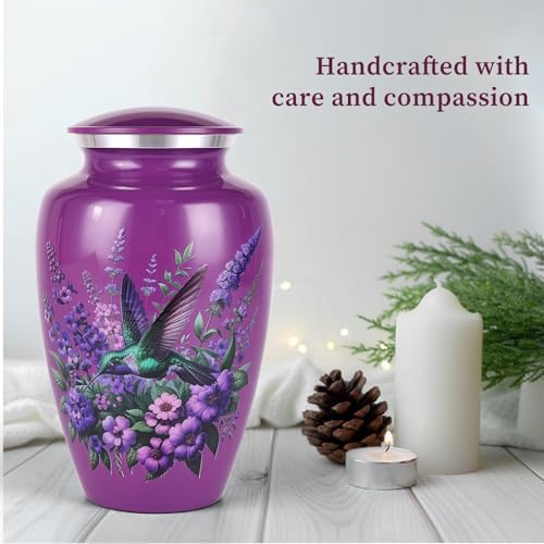 Suruim Purple Hummingbird Urns for Human Ashes - Large Size Adult Female Keepsake for Mom or Mother