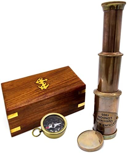 Nautical Brass Spyglass Telescope with Wood Box