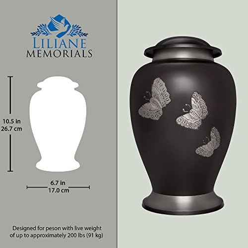 Black Brass Funeral Urn with Engraved Butterflies Papillon Model