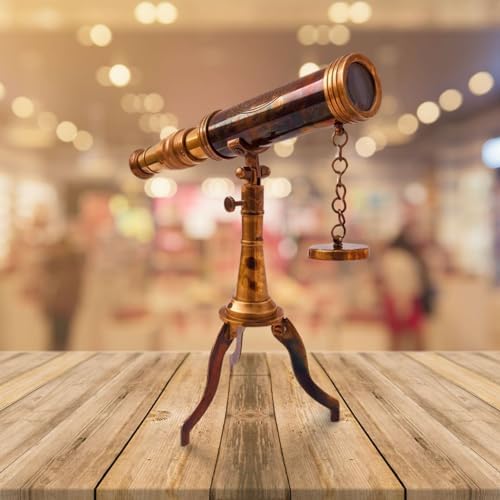 Vintage Brass Telescope with Wooden Stand for Home Office Table Decor