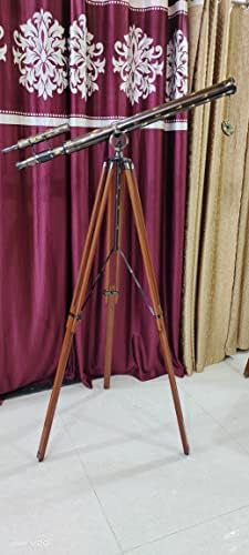 Royal Black Antique Telescope with Wooden Tripod