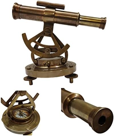 Antique Brass Alidade Telescope with Compass Table Decor