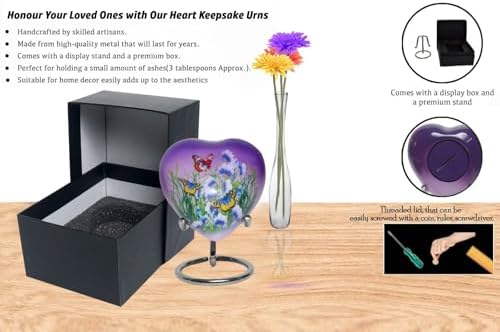Bold Divine Butterfly Cremation Urns Purple Heart Shape