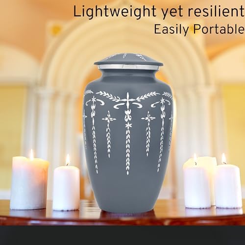 Decorative Cremation Urn for Human Ashes - Hand Engraved Grey Urn