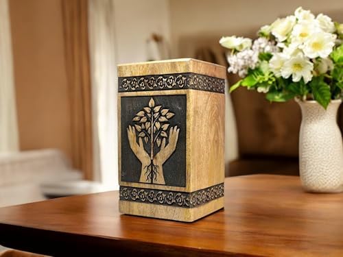 Handcrafted Wooden Cremation Urn with Celtic Cross Engraving