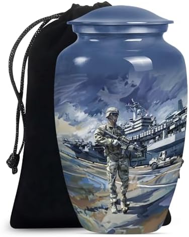 Military Urns Decorative Urns - 10 Inch Metal Urn for Ashes