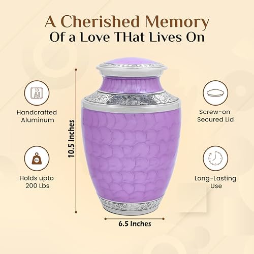 Purple Silver Cremation Urn for Adult 105 Inch Handcrafted