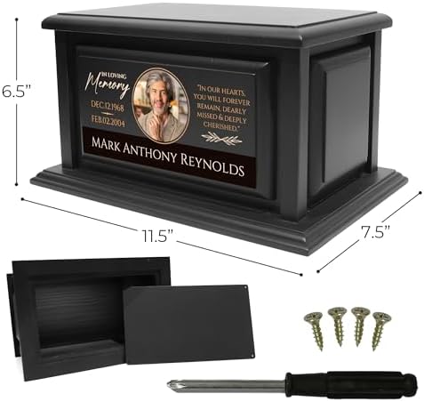 Personalized Solid Wood Urn for Ashes 250lbs Black Design