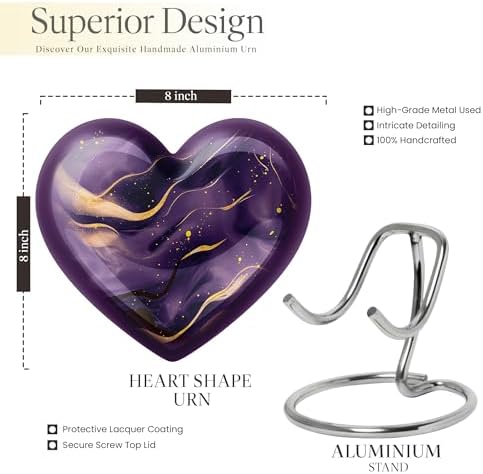 Dark Purple and Gold Design Large Urn for Ashes - 10 Inch 200Lbs and 3 Inch 4 Keepsake Urns Set