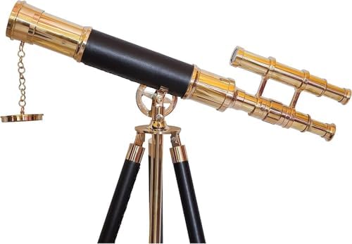 Nautical Black Leather Telescope Floor Standing Tripod