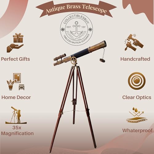 Nautical Style Black Leather Telescope with Brass Double Barrel