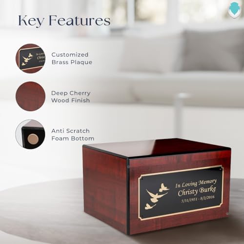 GetUrns Heritage Adult Cherry Wood Cremation Urn Box with Dove Engraving