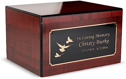 GetUrns Heritage Adult Cherry Wood Cremation Urn Box with Dove Engraving