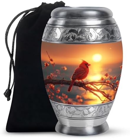 MUKTIVE Cardinal Bird Urn for Ashes 10 Inch Red