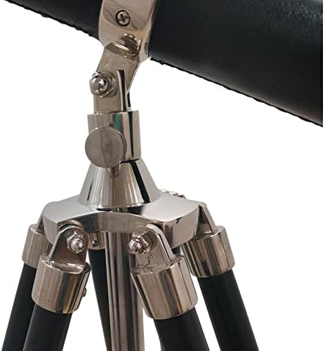 Vintage Chrome Telescope with Black Leather and Brass Scope on Adjustable Tripod Decorative Nautical Accent