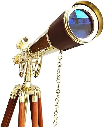 Vintage Brass Telescope with Wooden Tripod 1