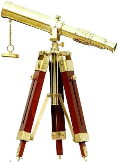 Vintage Brass Telescope with Wooden Tripod Stand 1