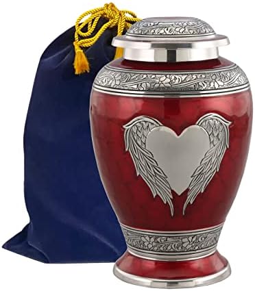Dignity Angel Wings Urn for Ashes - Large Red Velvet Bag Included