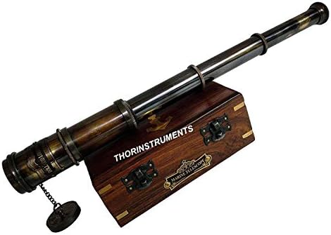Vintage Nautical Brass Telescope with Wooden Box
