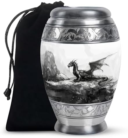 Dragon Urn For Ashes - 10 Inch Metal Urn Decorative Black