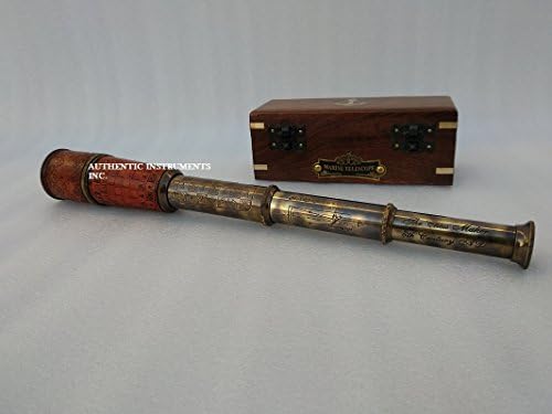 6th Century Pirate Brass Telescope with Wooden Box 14 Inch Spyglass