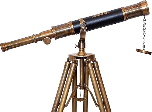 Vintage Marine Navy Solid Brass Telescope with Wooden Tripod Stand