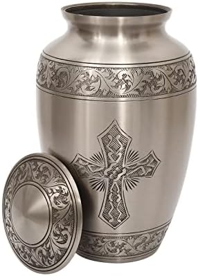 Elegant Pewter Cross Cremation Urn for Human Ashes