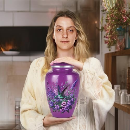 Suruim Purple Hummingbird Urns for Human Ashes - Large Size Adult Female Keepsake for Mom or Mother
