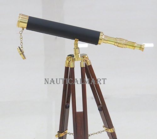 NauticalMart Floor Standing Brass and Leather Harbor Master Telescope 30 in