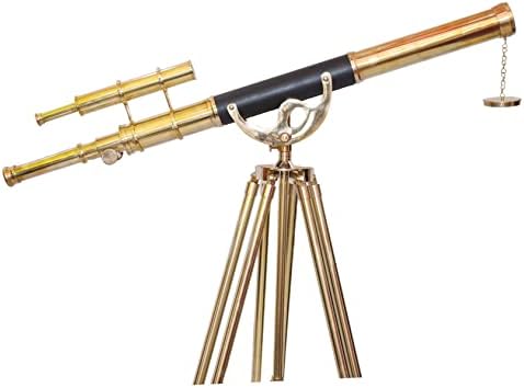 Nautical Double Barrel Telescope with Brass and Wood Tripod