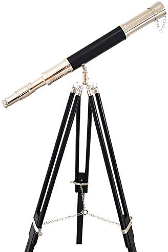 Vintage Black Tripod Telescope with Chrome Finish