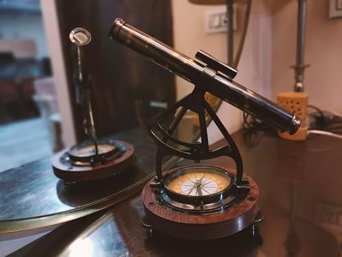 Antique Nautical Brass Alidade Compass with Theodolite Telescope