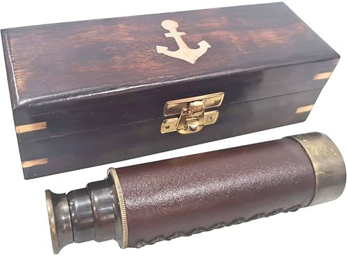 Antique Brass Nautical Telescope with Wooden Box