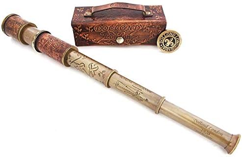 Antique Brass Pirate Spyglass Telescope with Leather Case