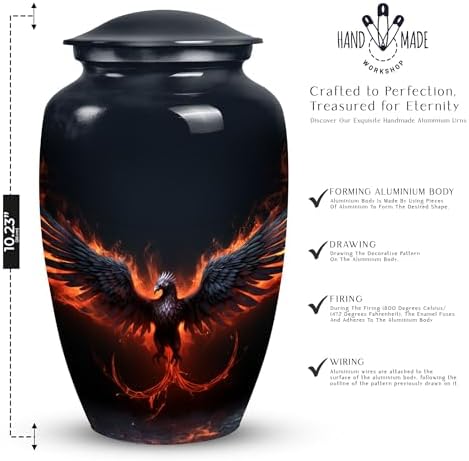Black Phoenix Urns for Human Ashes - 10 Inch Capacity