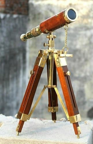 Vintage Brass Telescope with Wooden Tripod Stand