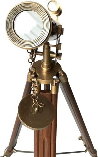 Antique Brass Telescope with Mahogany Tripod - 43 Inch Floor Standing Decorative Nautical Instrument 15X Magnification