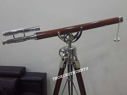 Vintage Brass Double Barrel Telescope with Wooden Tripod