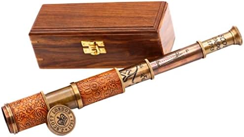 Personalized Brass Spyglass Telescope with Engraved Wood Box