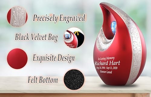 Personalized Photo Text Red Teardrop Cremation Urn for Adult Ashes