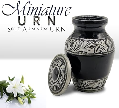 Small Cremation Urn in Green Black - Pet or Human Ashes Miniature Decorative Urn with Velvet Box