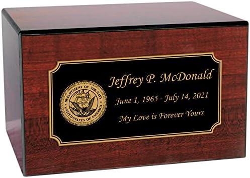 US Navy Themed Cherry Wood Cremation Urn with Nameplate