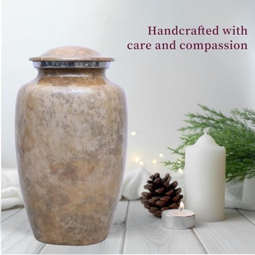 Beige Cremation Urns for Adult Male with Velvet Bag