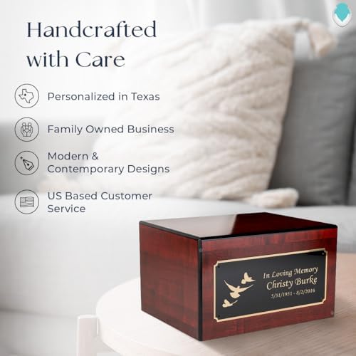 GetUrns Heritage Adult Cherry Wood Cremation Urn Box with Dove Engraving