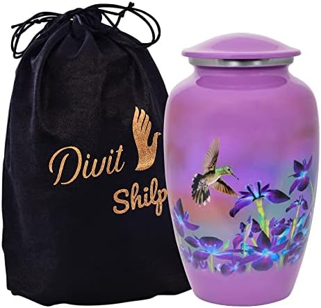Cremation Urn with Satin Bag Large Handcrafted Hummingbird Design