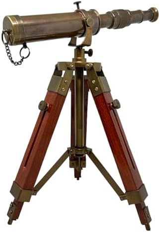 FYNJREX Nautical Brass Telescope with Wooden Stand Home Decor