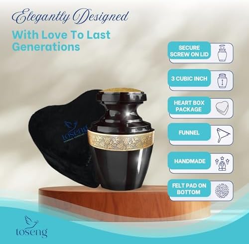 Handcrafted Decorative Urn for Ashes - Aluminium Enamel Cremation Urn with Velvet Bag