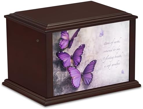 Purple Butterfly Wooden Urn for Ashes 250lbs