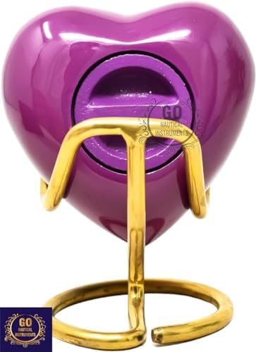 Purple Mini Heart Urn for Ashes with Hummingbird Print and Box Stand