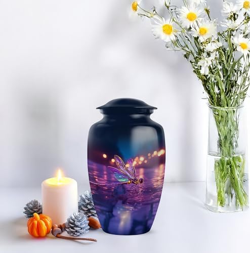 Dragonfly Memorial Urn for Adult Human Ashes Handcrafted Blue Purple Urn for Mom Dad 10 Inch